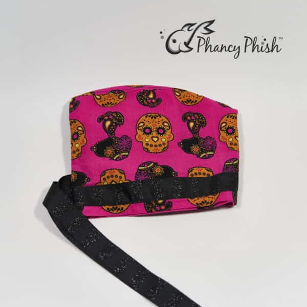 Snoopy Skulls on Pink - Ribbon Tie Scrub Cap